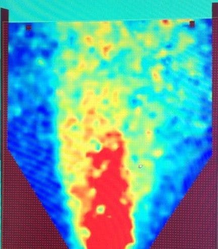 Particle Image Velocimetry result showing average flow velocities