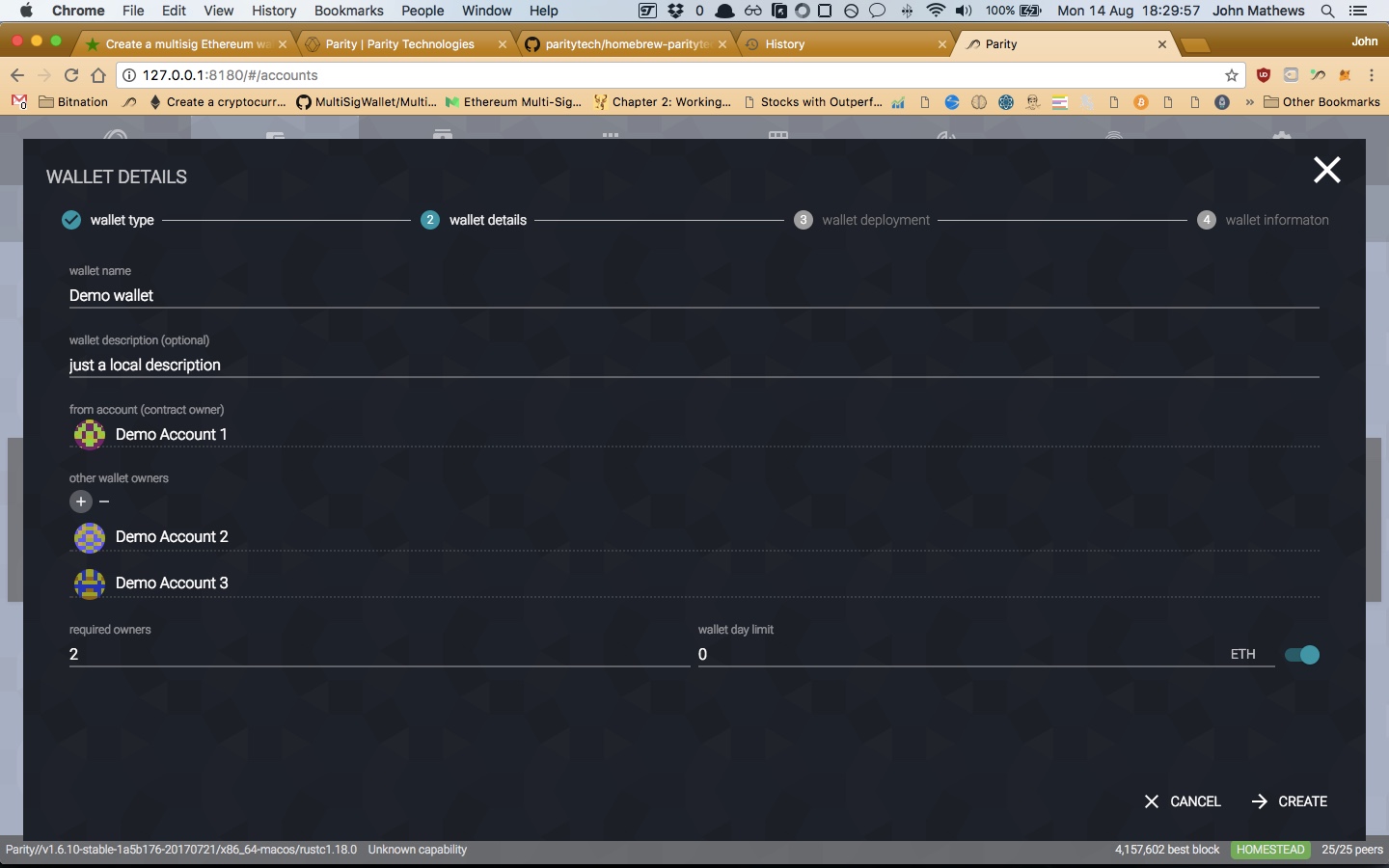 Create a Multi-Signature Ethereum wallet using Parity